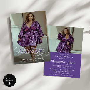 Modern Graduate Purple 2 Photos Graduation Party Invitation