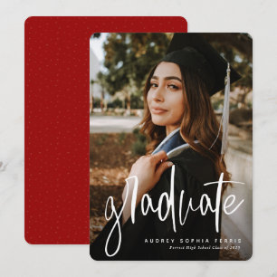 Modern graduate red photo graduation announcement