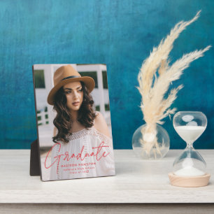 Modern Graduate Red Script Graduation Photo Plaque