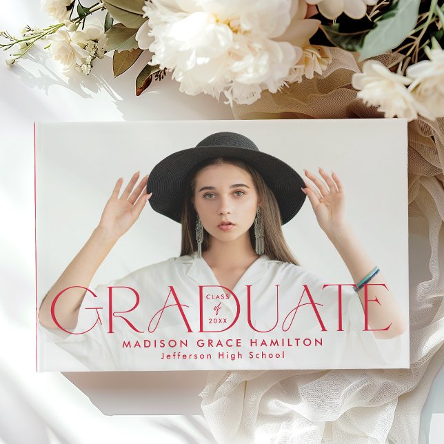 Modern Graduate Red Typography 2 Photo Graduation Guest Book (Creator Uploaded)