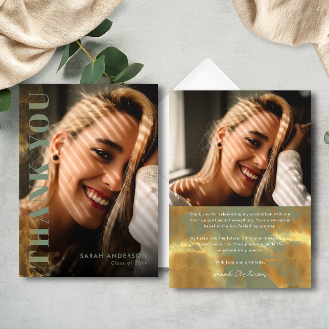 Modern Graduate Sage Green Photo Graduation  Thank You Card (Creator Uploaded)