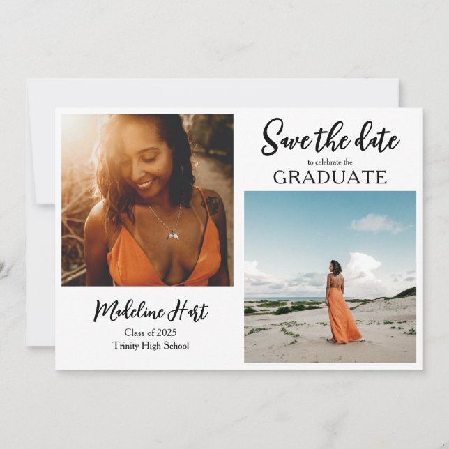 Modern Graduate | Save The Date | Script Photo Announcement (Front)