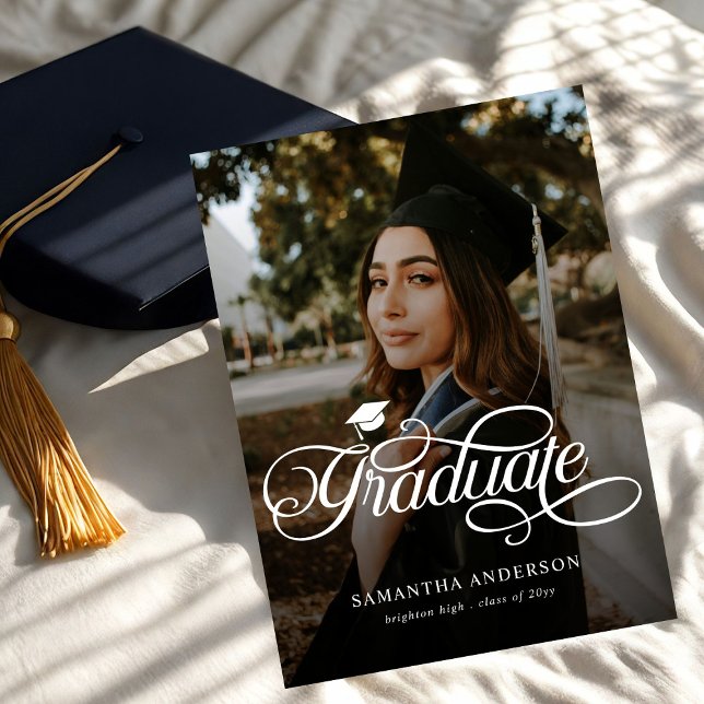 Modern Graduate Script 2 Photos Graduation Party Invitation (Creator Uploaded)