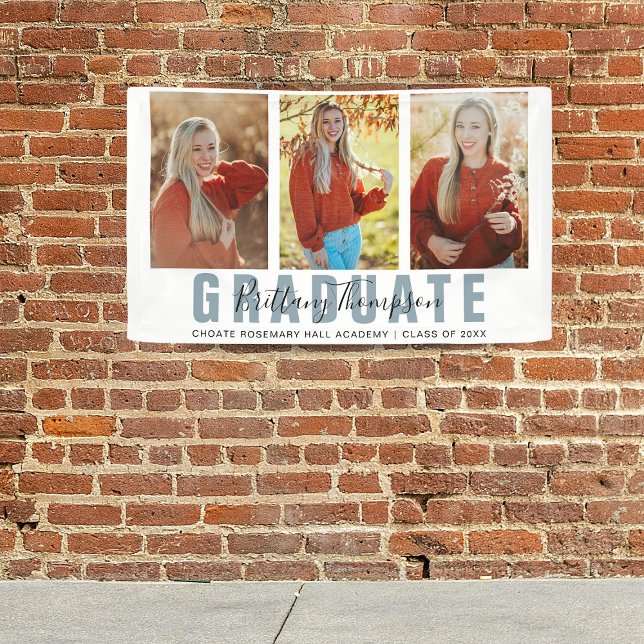 Modern Graduate Script 3 Photo Collage Graduation Banner (Creator Uploaded)