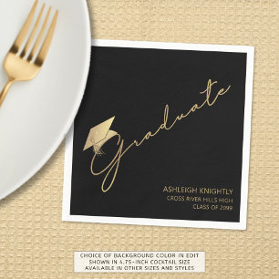 Modern Graduate Script Cap Black Gold  Napkin