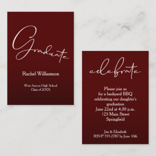 Modern Graduate Script Dark Maroon Party Enclosure Card