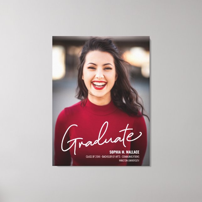 Modern Graduate Script Photo Class of Graduation Canvas Print (Front)