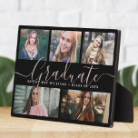 Modern Graduate Script Photo Collage Keepsake Plaque<br><div class="desc">Elegant and modern script graduation keepsake, this custom name, school, and class of... photo collage design makes a beautiful display for your favourite senior pictures. Great gift for your graduate, parents, grandparents, or any other loving family member who is proud of the new graduate! This is the pretty blush pink...</div>