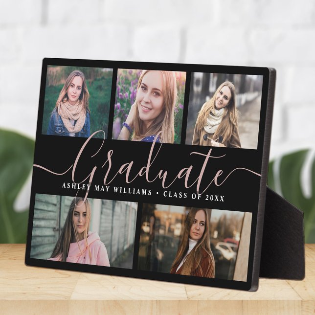 Modern Graduate Script Photo Collage Keepsake Plaque (Creator Uploaded)