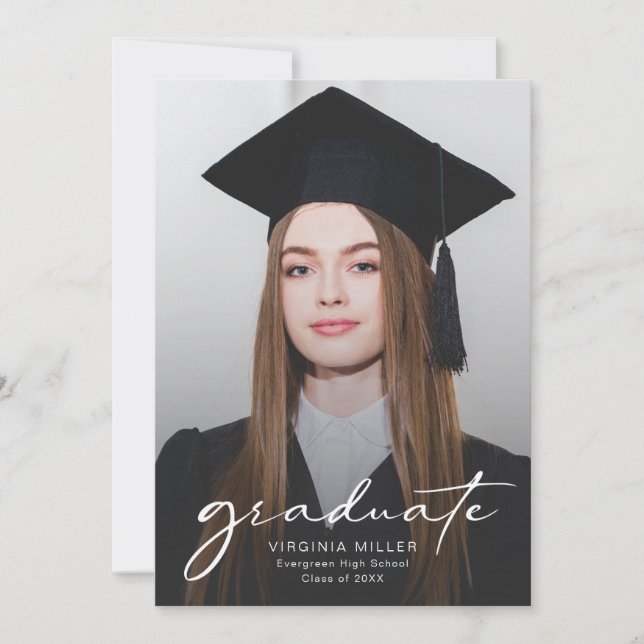 Modern Graduate Script Photo Graduation Invitation (Front)