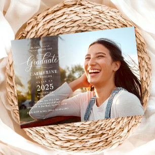 Modern Graduate Script Photo Graduation  Invitation