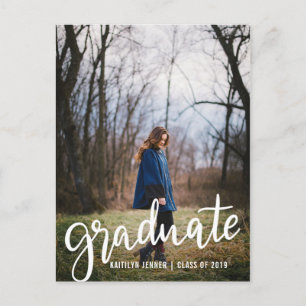 Modern Graduate Script Save The Date Photo Announcement Postcard