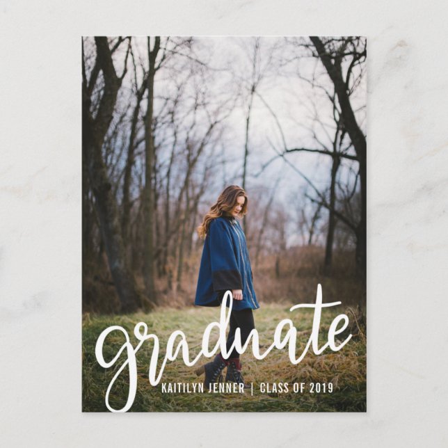 Modern Graduate Script | Save The Date Photo Announcement Postcard (Front)