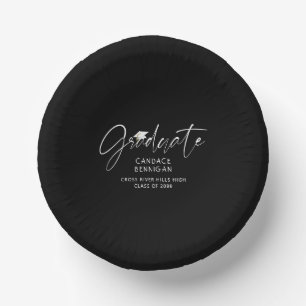 Modern Graduate Script White Cap Black Paper Plate