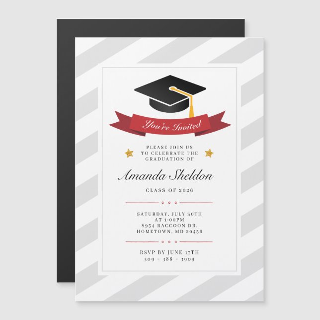 Modern Graduate Silver White Pattern Graduation Magnetic Invitation (Front/Back)