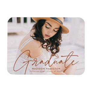 Modern Graduate Terracotta Script Photo Graduation Magnet