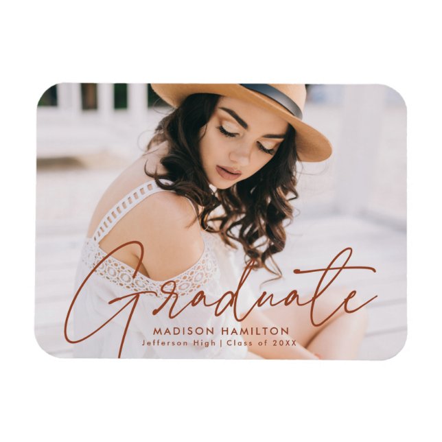 Modern Graduate Terracotta Script Photo Graduation Magnet (Horizontal)