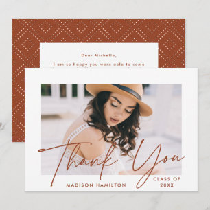 Modern Graduate Terracotta Script Photo Graduation Thank You Card