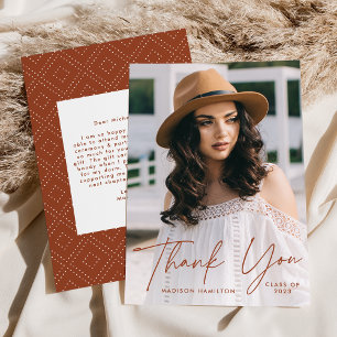 Modern Graduate Terracotta Script Photo Graduation Thank You Card