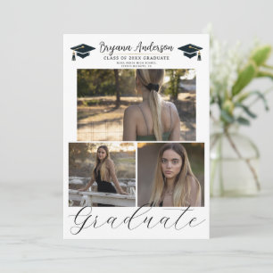 Modern Graduate Trendy 3 Picture Photo Graduation  Invitation