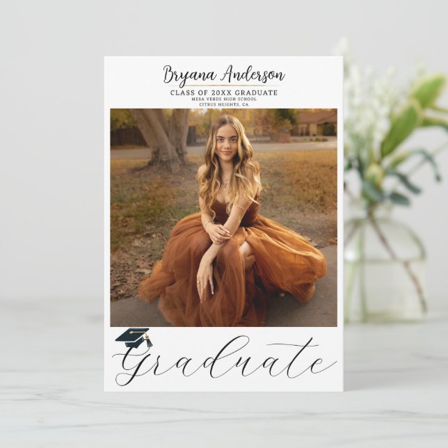 Modern Graduate Trendy Photo Graduation Cap Invitation (Standing Front)