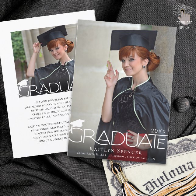 Modern Graduate Typography 2 Photos Graduation Announcement (Creator Uploaded)