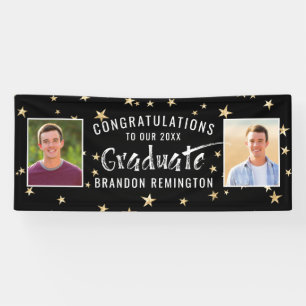 Modern Graduate Typography Photo Black Gold Stars Banner