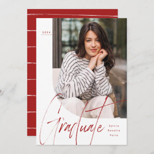 Modern graduate unique red two photo graduation announcement