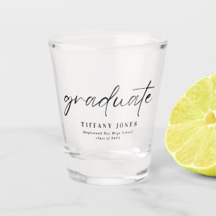 Modern Graduate White Script 4 Photos Graduation Shot Glass