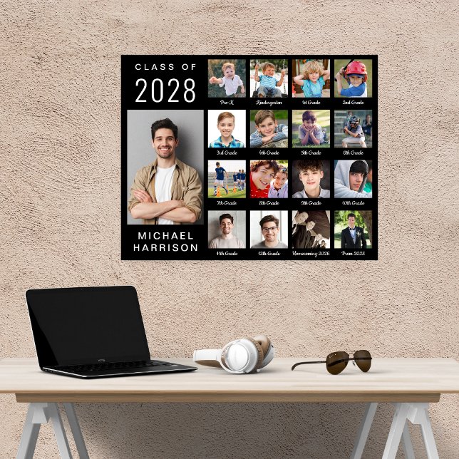 Modern Graduation 17 Photo Collage Black Poster (Creator Uploaded)