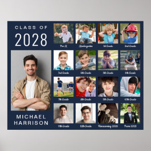 Modern Graduation 17 Photo Collage Blue Poster