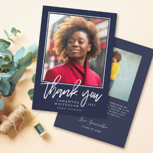 Modern Graduation 2022 Photo Navy Blue Thank You Card