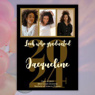 Modern Graduation 2024 Gold Script Photo Collage Announcement