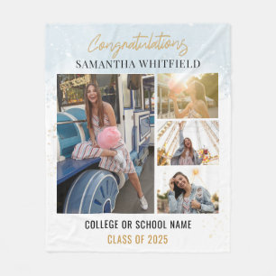 Modern Graduation 2025 Photo Collage Keepsake Fleece Blanket