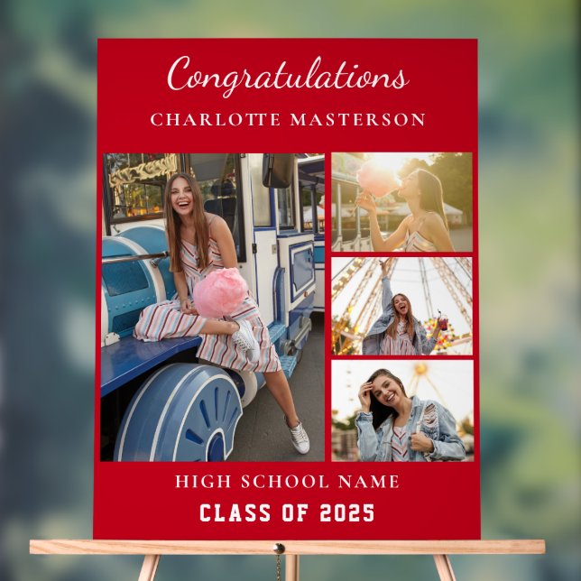 Modern Graduation 2025 Photo Collage Red Acrylic Sign (Neutral)