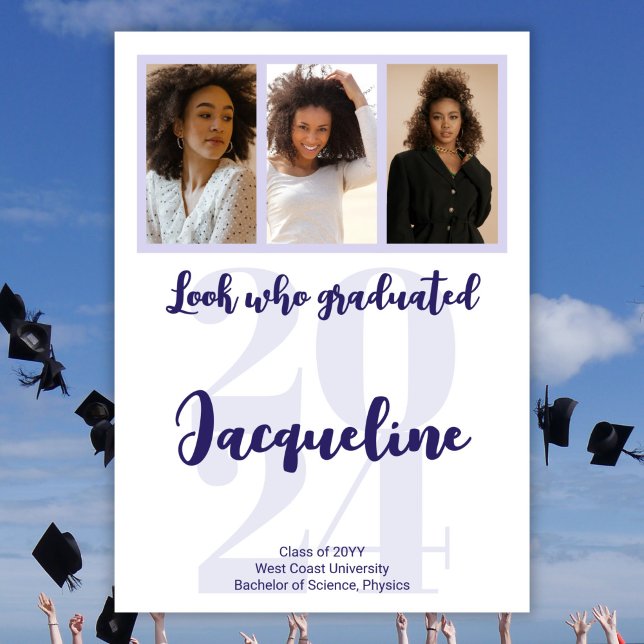 Modern Graduation 2025 Purple Script Photo Collage Announcement (Creator Uploaded)