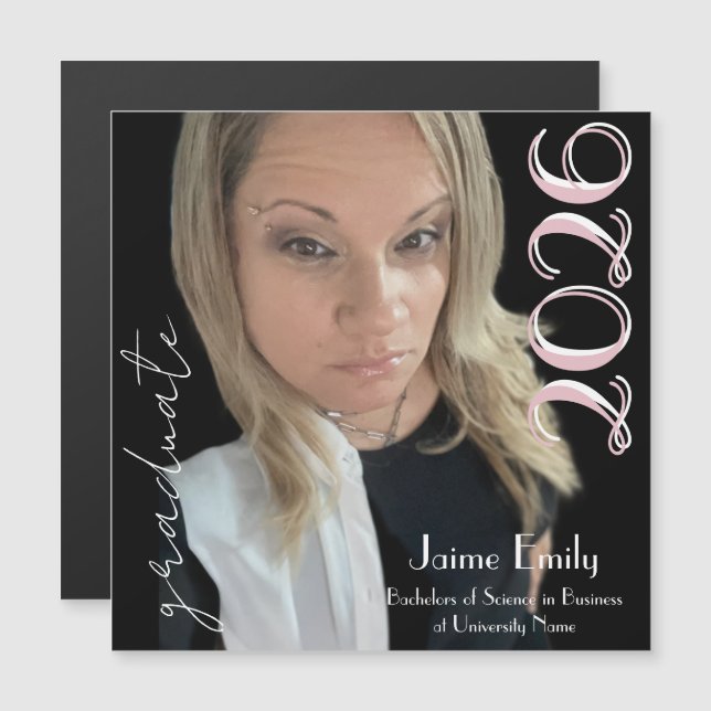 Modern Graduation 2026 Light Pink Photo Magnet (Front/Back)
