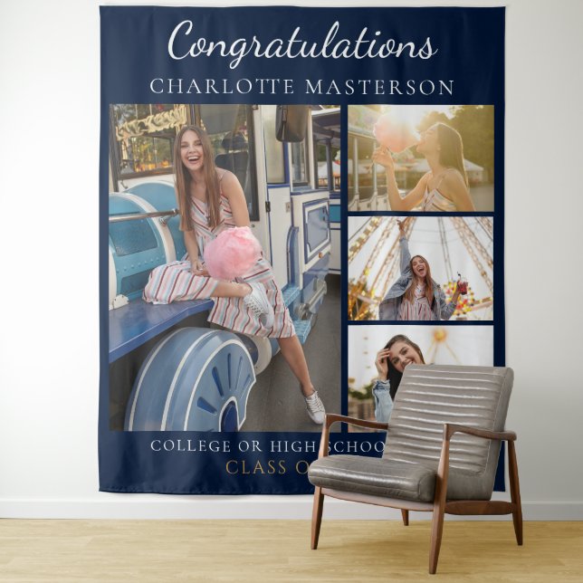 Modern Graduation 2026 Photo Collage Backdrop Tapestry (In Situ)