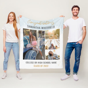 Modern Graduation 2026 Photo Collage Keepsake Fleece Blanket