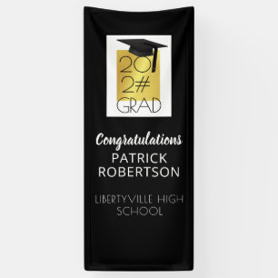 Modern Graduation 20XX GRAD Black and Gold Door Banner