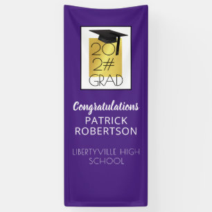 Modern Graduation 20XX GRAD Purple and Gold Door Banner