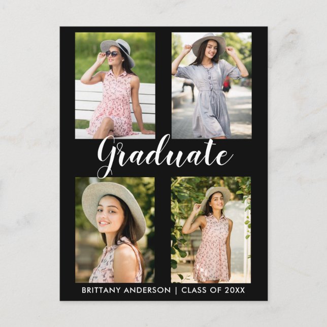 Modern Graduation 4 Photo Party Invitation Postcard (Front)