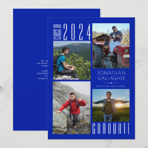 Modern Graduation 4 Photo Royal Blue and White Announcement