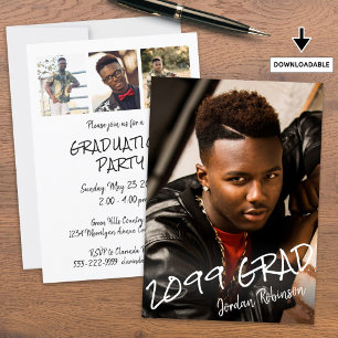 Modern Graduation 4 Photos Hand Lettered Invitation