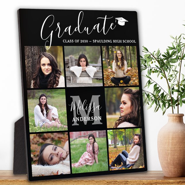Modern Graduation 8 Photo Collage Black Graduate Plaque (Creator Uploaded)