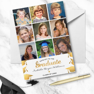 Modern Graduation 9 Photo Collage Thru the Years Invitation