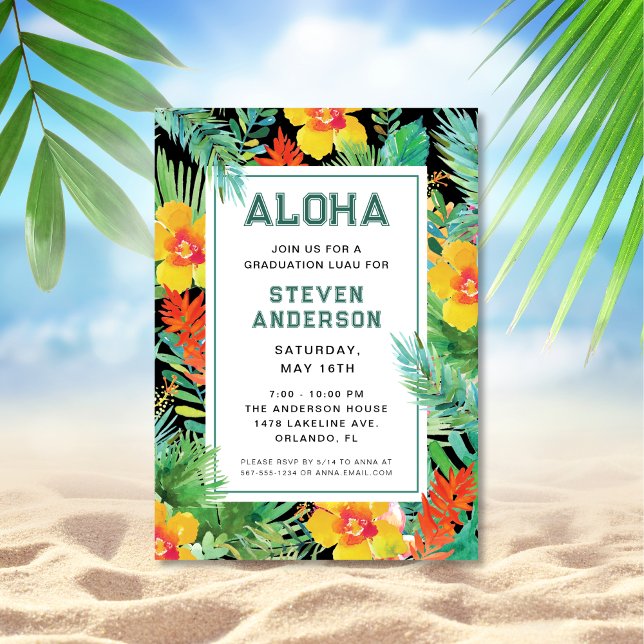 Modern Graduation Aloha Tropical Luau  Invitation (Creator Uploaded)
