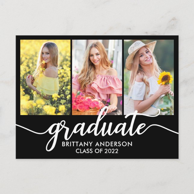 Modern Graduation Announcement 3 Photo Postcard (Front)