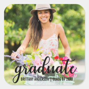 Modern Graduation Announcement Photo B Square Sticker