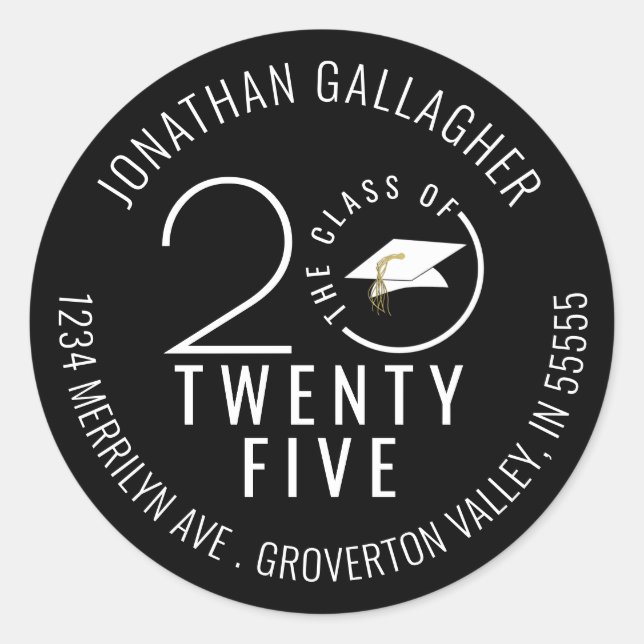 Modern Graduation Black Stylish Class Year Classic Round Sticker (Front)